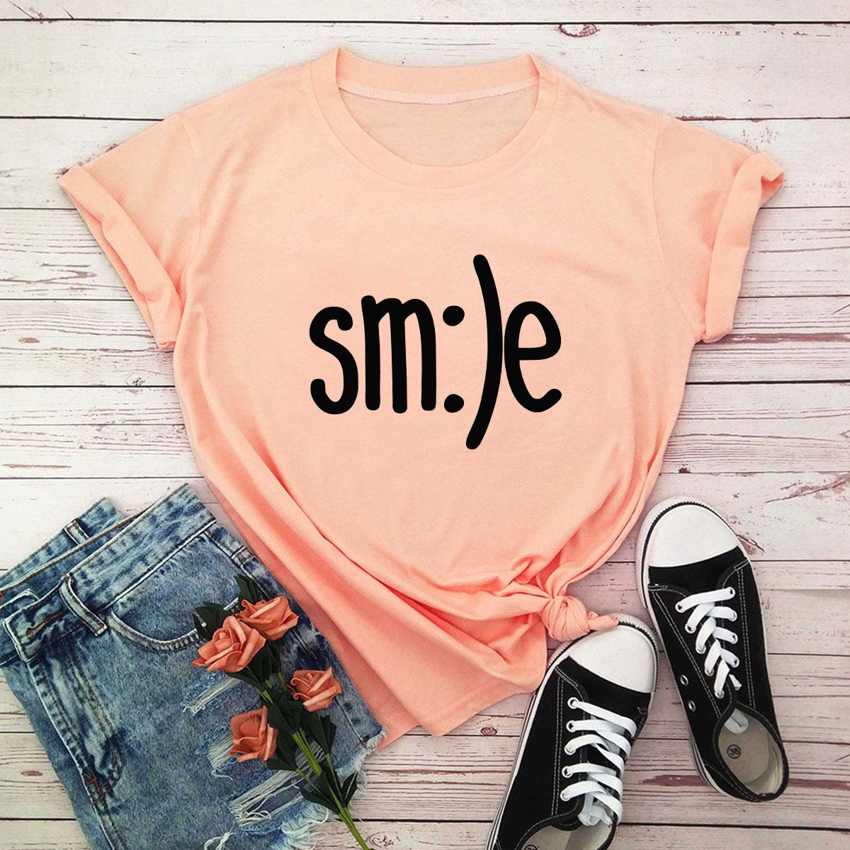 S-5XL Plus Size TShirt Women New Smile Letter Printed Shirt O Neck Short Sleeve Tees Summer Top 100%cotton Women's T-shirts