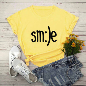 S-5XL Plus Size TShirt Women New Smile Letter Printed Shirt O Neck Short Sleeve Tees Summer Top 100%cotton Women's T-shirts