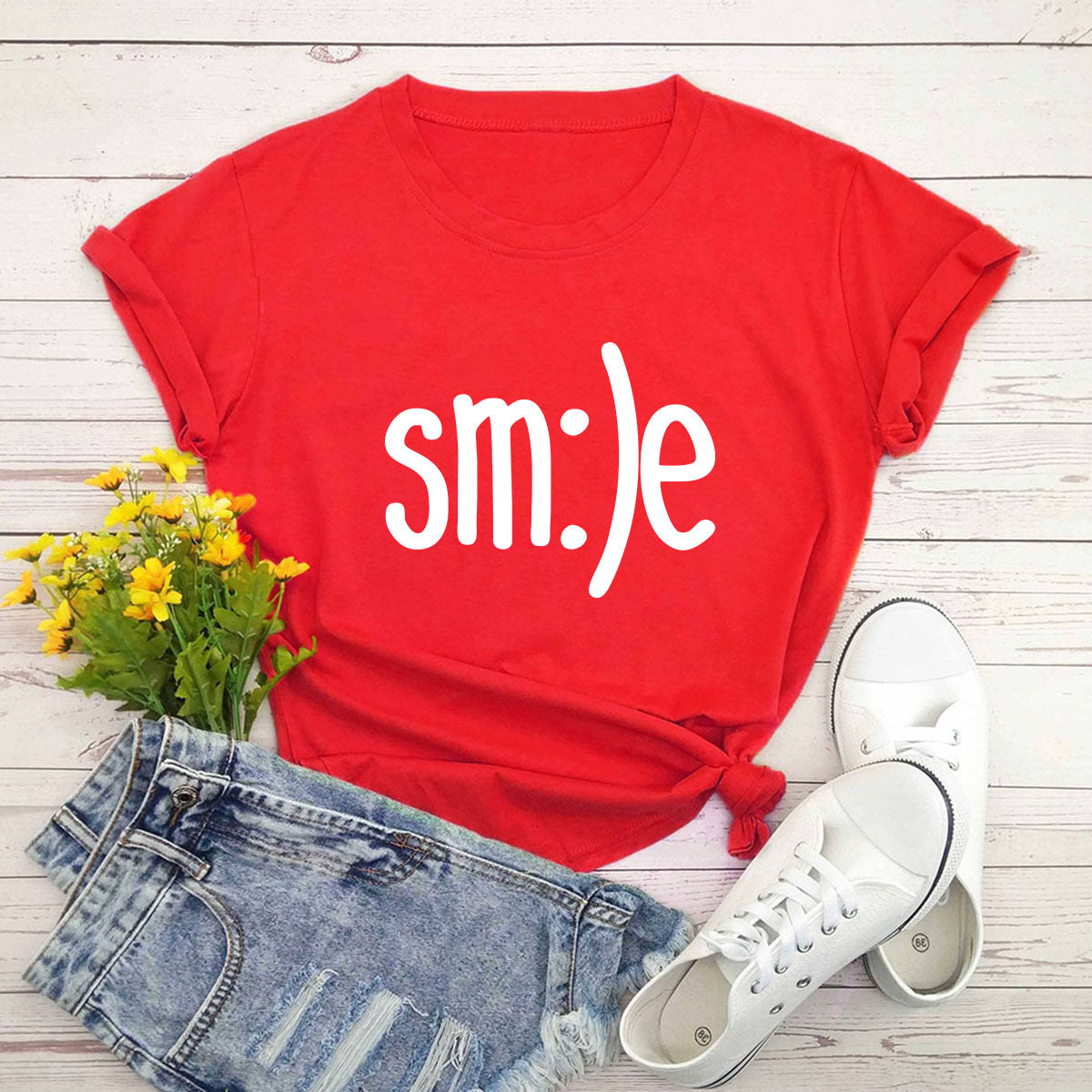 S-5XL Plus Size TShirt Women New Smile Letter Printed Shirt O Neck Short Sleeve Tees Summer Top 100%cotton Women's T-shirts