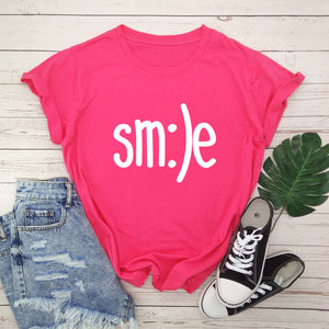 S-5XL Plus Size TShirt Women New Smile Letter Printed Shirt O Neck Short Sleeve Tees Summer Top 100%cotton Women's T-shirts